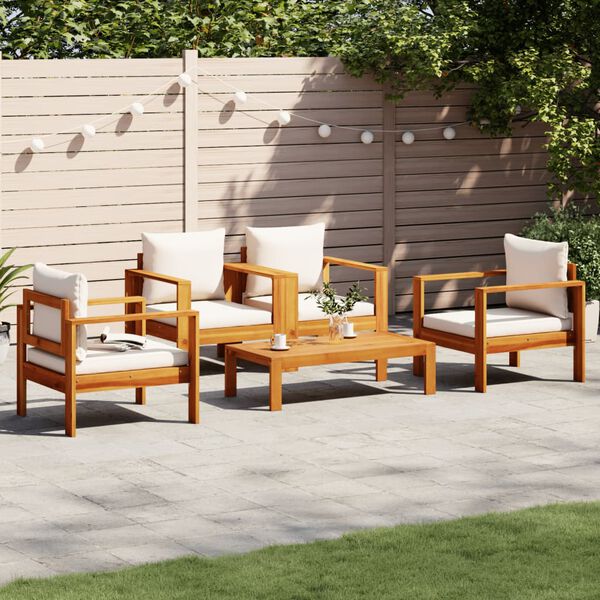 vidaXL Salon de jardin avec coussins 5 pcs Bois d'acacia solide