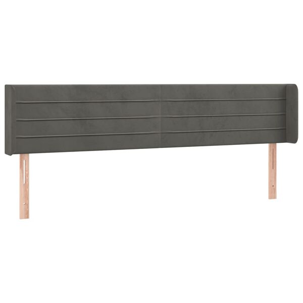 vidaXL T&ecirc;te de lit avec oreilles Gris fonc&eacute; 163x16x78/88 cm Velours
