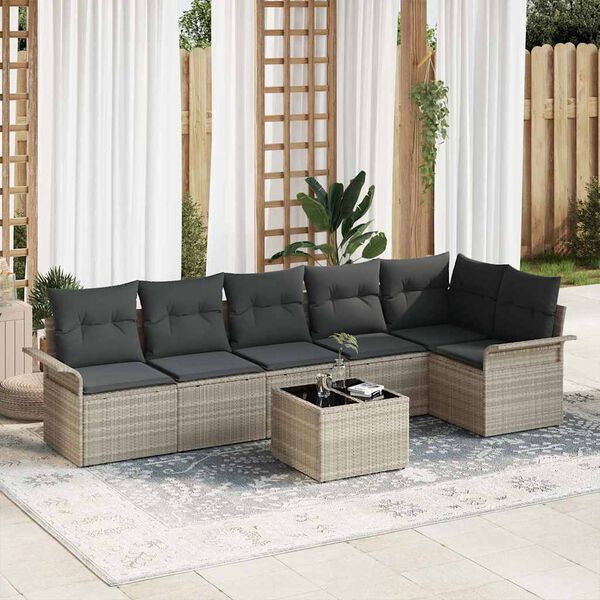 vidaXL Ensemble de canapé de jardin 7 pcs Gris clair polyrotin