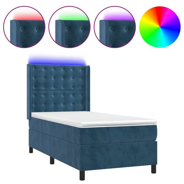 vidaXL Sommier &agrave; lattes de lit matelas LED Bleu fonc&eacute; 90x200cm Velours