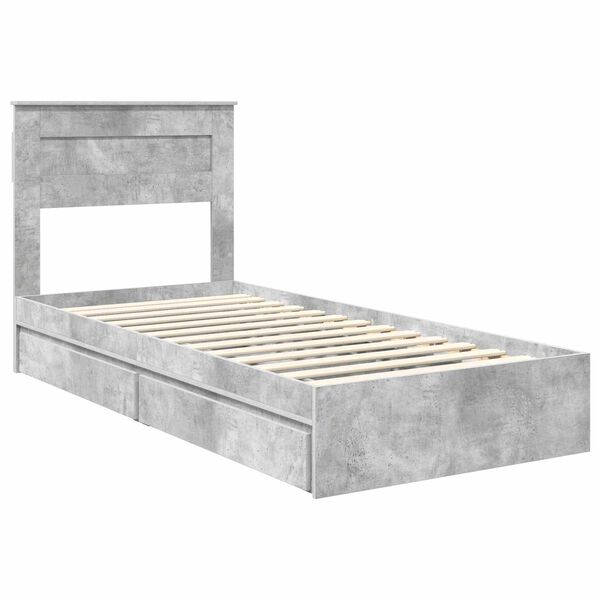 vidaXL Lit de Rangement Gris b&eacute;ton 90 x 200 cm Bois d'ing&eacute;nierie