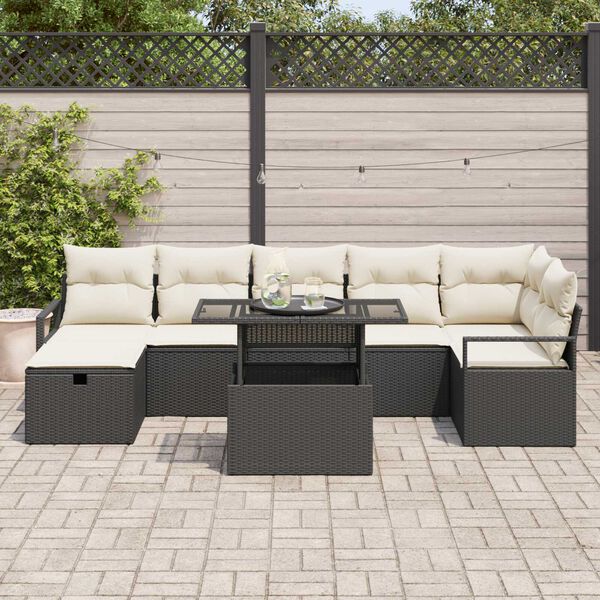 vidaXL Ensemble de canapé de jardin avec coussin 8 pcs Noir Poly rotin