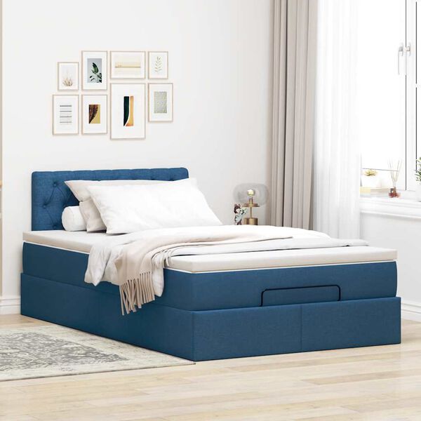 vidaXL Cadre de lit ottoman avec matelas bleu 120x190 cm tissu