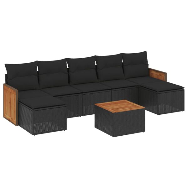vidaXL Salon de jardin 8 pcs avec coussins noir r&eacute;sine tress&eacute;e