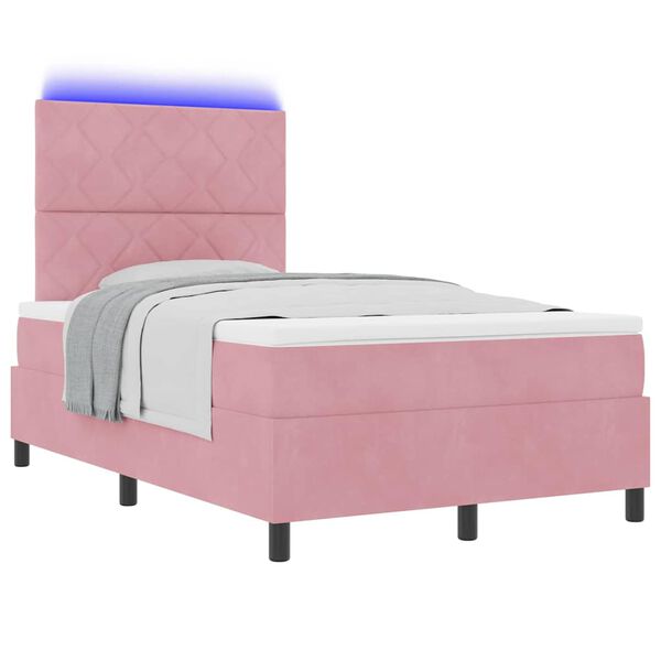 vidaXL Lit &agrave; ressort LED avec matelas Rose 120 x 200 cm tissu