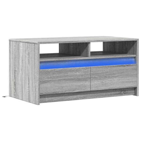 vidaXL Table basse avec lumi&egrave;res LED sonoma gris bois d'ing&eacute;nierie