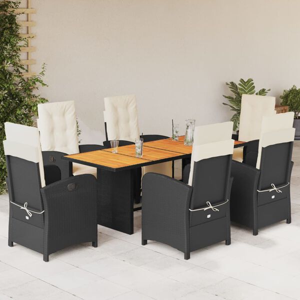vidaXL Ensemble &agrave; manger de jardin coussins 7pcs Noir R&eacute;sine tress&eacute;e