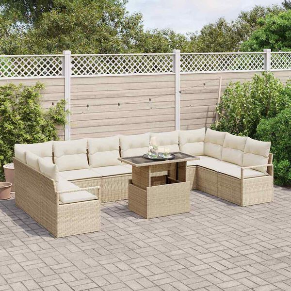 vidaXL Ensemble de canap&eacute; de jardin 11 pcs Beige polyrotin