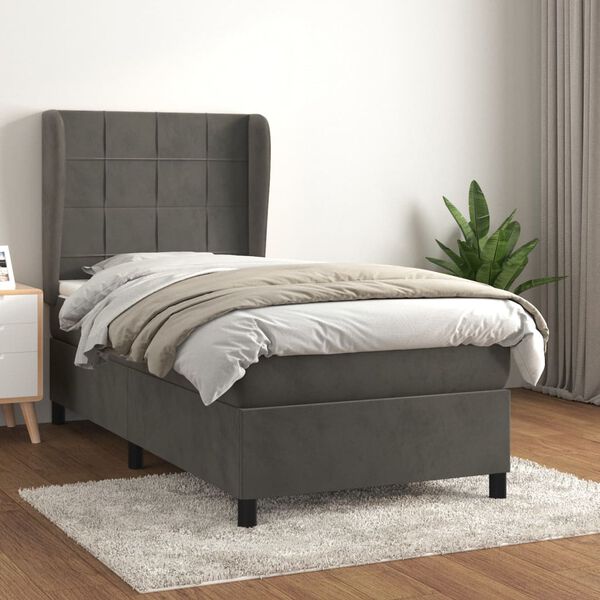 vidaXL Sommier &agrave; lattes de lit et matelas Gris fonc&eacute; 80x200 cm Velours