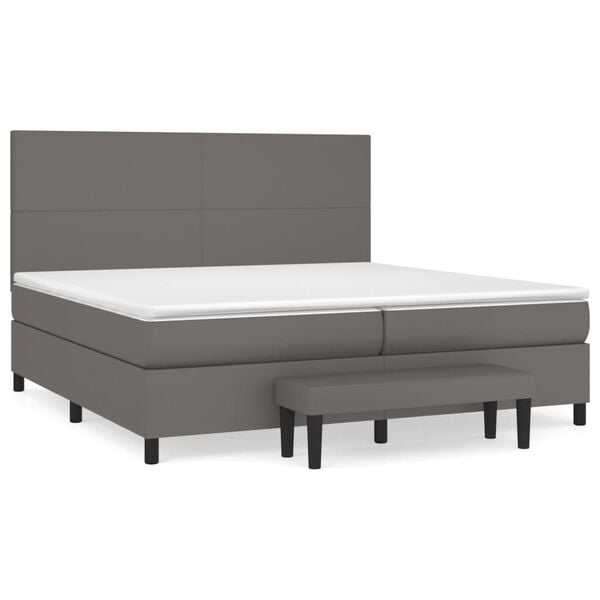 vidaXL Sommier &agrave; lattes de lit avec matelas Gris 200x200 cm Similicuir