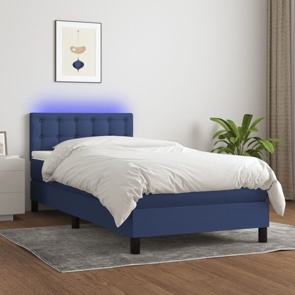 vidaXL Sommier &agrave; lattes de lit avec matelas LED Bleu 90x200 cm Tissu