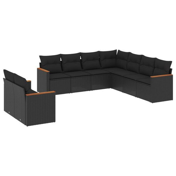 vidaXL Salon de jardin 9 pcs avec coussins noir r&eacute;sine tress&eacute;e
