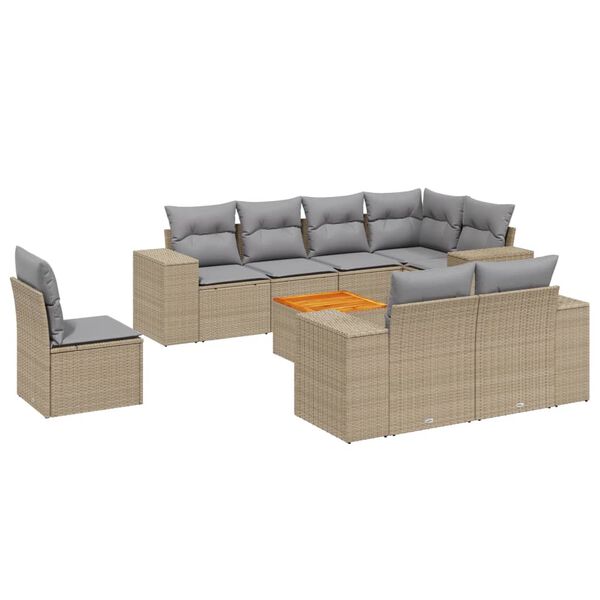 vidaXL Salon de jardin avec coussins 9 pcs beige r&eacute;sine tress&eacute;e