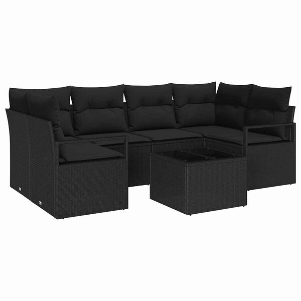 vidaXL Ensemble de canapé de jardin avec coussin 7 pcs Noir