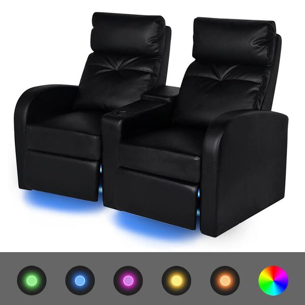 vidaXL Fauteuil inclinable &agrave; LED &agrave; 2 places cuir artificiel noir