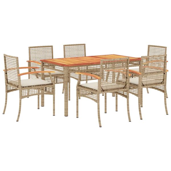vidaXL Ensemble &agrave; manger de jardin et coussins 7 pcs beige poly rotin