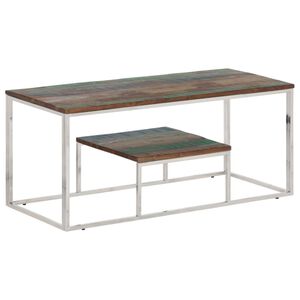 vidaXL Table basse argent&eacute; acier inoxydable/bois massif r&eacute;cup&eacute;ration