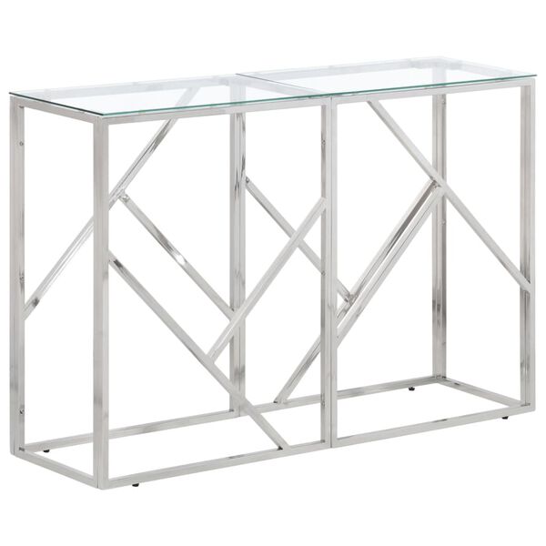 vidaXL Table console argent&eacute; acier inoxydable et verre tremp&eacute;