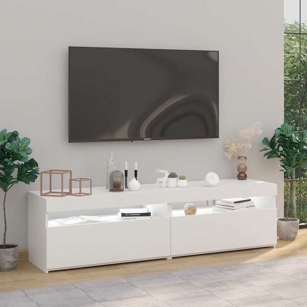 vidaXL Meubles TV 2 pcs avec lumi&egrave;res LED Blanc brillant 75x35x40 cm