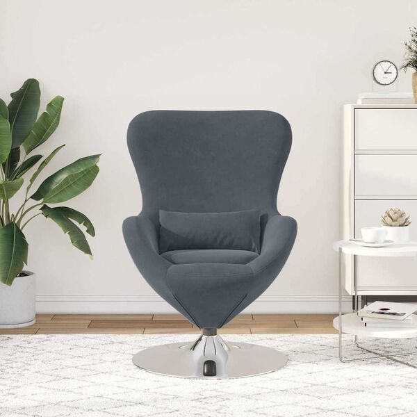 vidaXL Fauteuil &oelig;uf Gris fonc&eacute; Velours