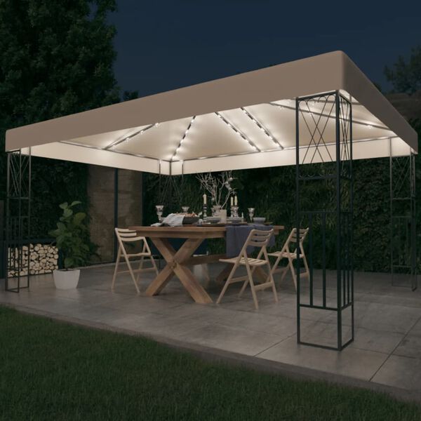 vidaXL Tonnelle avec guirlande lumineuse &agrave; LED 3x4 m Cr&egrave;me Tissu