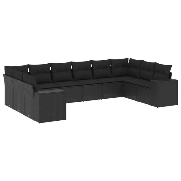 vidaXL Salon de jardin 10 pcs avec coussins noir r&eacute;sine tress&eacute;e