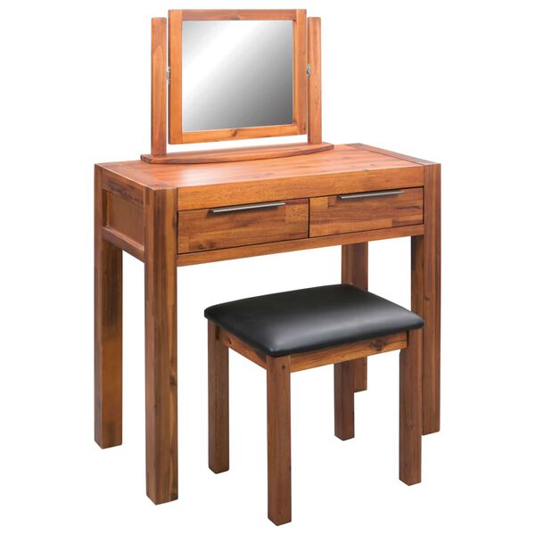 vidaXL Coiffeuse avec tabouret et miroir Bois d'acacia massif