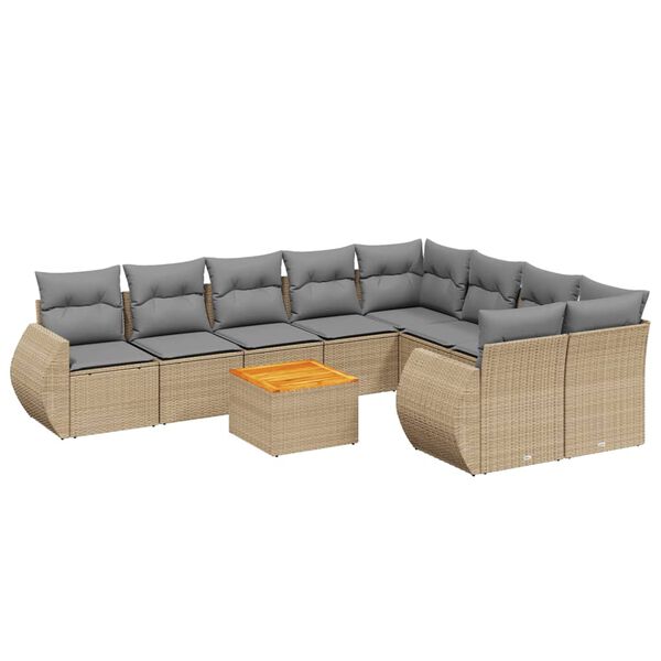 vidaXL Salon de jardin avec coussins 10 pcs beige r&eacute;sine tress&eacute;e