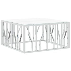 vidaXL Table basse argent&eacute; 80x80x40 cm acier inoxydable et verre