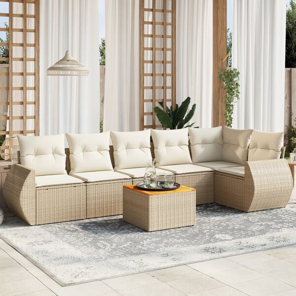 vidaXL Salon de jardin avec coussins 7 pcs beige r&eacute;sine tress&eacute;e