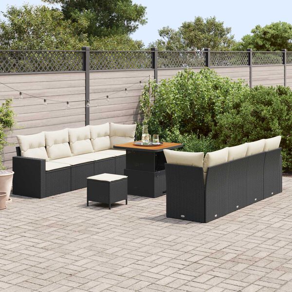 vidaXL Ensemble de canap&eacute; de jardin avec coussin 11 pcs Noir et cr&egrave;me