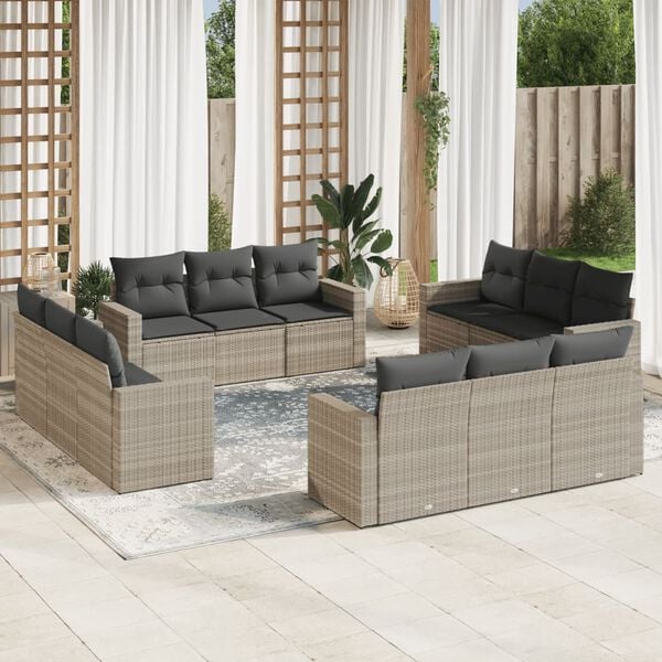 vidaXL Salon de jardin avec coussins 12 pcs gris clair r&eacute;sine tress&eacute;e