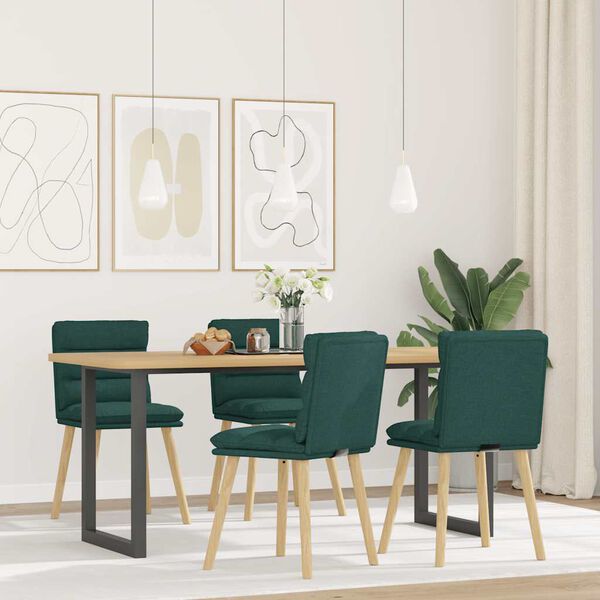 vidaXL Chaises &agrave; manger lot de 4 vert fonc&eacute; tissu