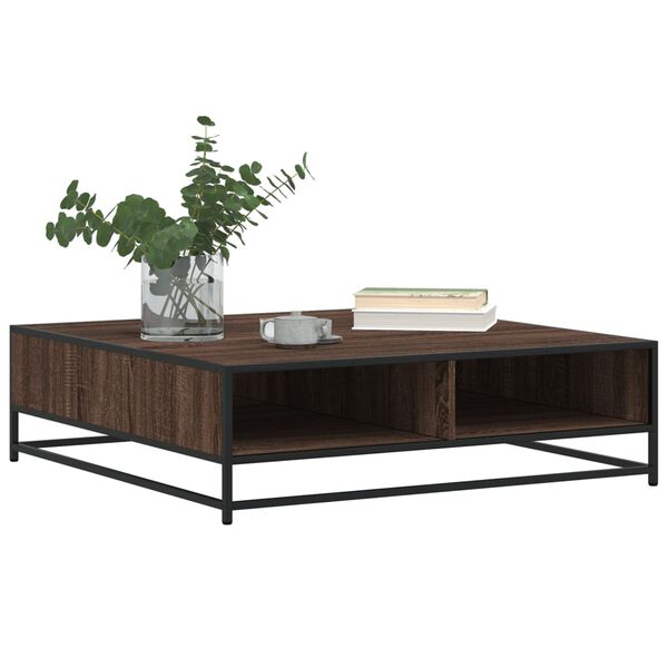 vidaXL Table basse ch&ecirc;ne marron 100x100x30 cm bois d'ing&eacute;nierie/m&eacute;tal