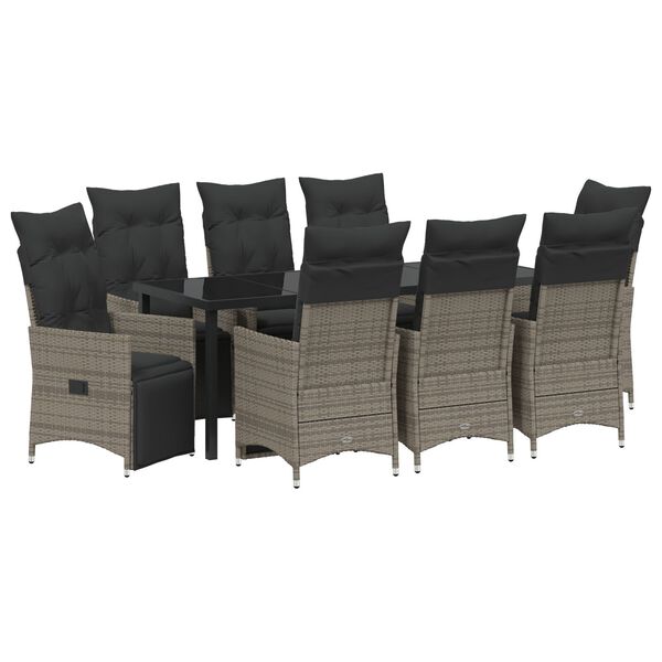 vidaXL Ensemble de salle &agrave; manger pour jardin 9 pcs Gris Poly rotin