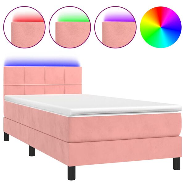 vidaXL Sommier &agrave; lattes de lit avec matelas et LED Rose 90x200 cm