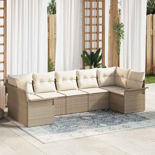 vidaXL Ensemble de canap&eacute; de jardin 7 pcs Beige Poly rotin