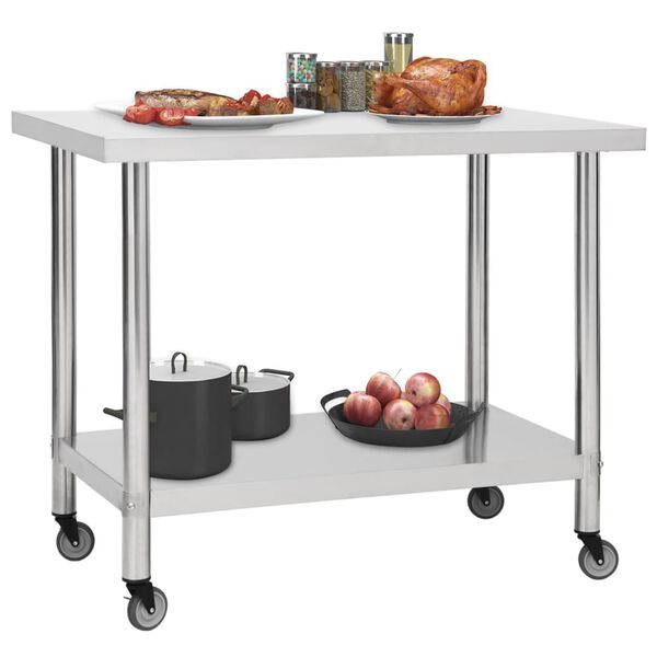 vidaXL Table de travail de cuisine avec roues 100x30x85 cm Inox