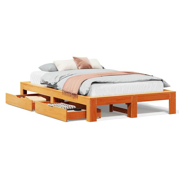vidaXL Cadre de lit sans matelas cire marron 135x190cm bois pin massif