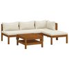 vidaXL Salon de jardin 5 pcs avec coussin cr&egrave;me Bois d'acacia solide