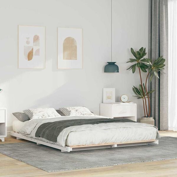 vidaXL Cadre de lit surélevé Blanc 160 x 210 cm Bois massif en pin