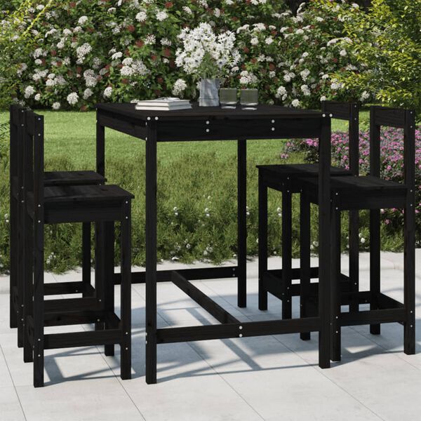 vidaXL Ensemble de bar de jardin 5 pcs noir bois de pin massif