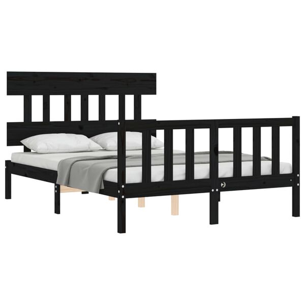 vidaXL Cadre de lit sans matelas noir bois de pin massif
