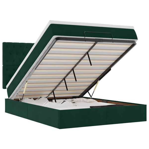 vidaXL Cadre de lit ottoman avec matelas vert fonc&eacute; 140x200 cm velours