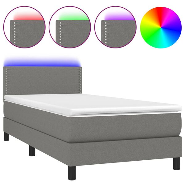 vidaXL Sommier &agrave; lattes de lit et matelas et LED Gris fonc&eacute; 100x200 cm