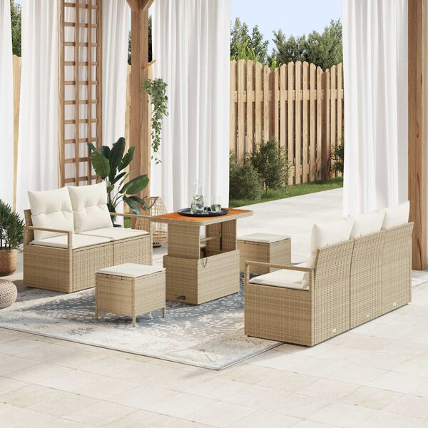 vidaXL Ensemble de canap&eacute; de jardin avec coussin 8 pcs Beige polyrotin
