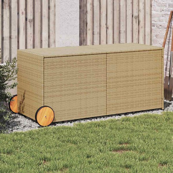 vidaXL Bo&icirc;te de rangement de jardin et roues m&eacute;lange beige 283L rotin