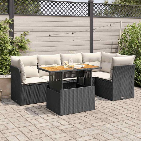 vidaXL Salon de jardin 6 pcs avec coussins noir r&eacute;sine tress&eacute;e