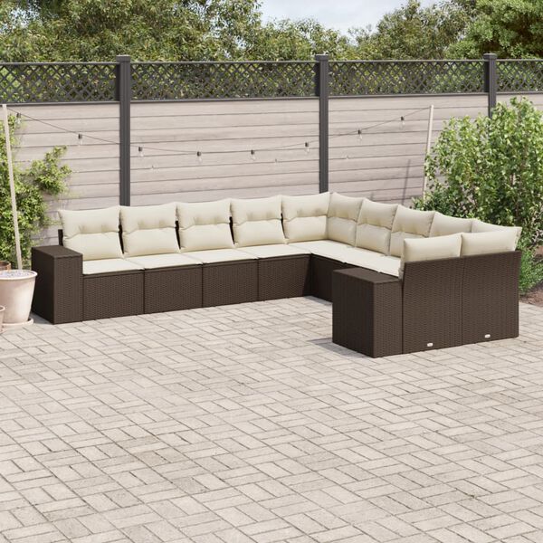 vidaXL Salon de jardin 10 pcs avec coussins marron r&eacute;sine tress&eacute;e