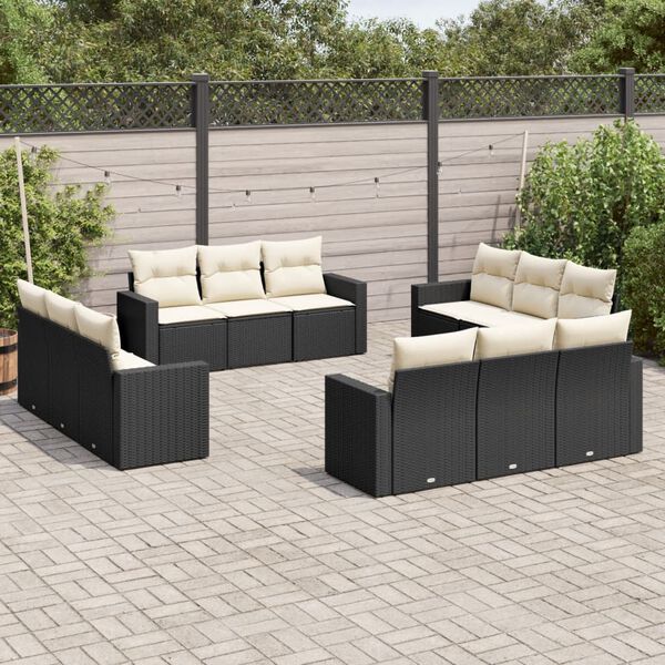 vidaXL Salon de jardin 12 pcs avec coussins noir r&eacute;sine tress&eacute;e